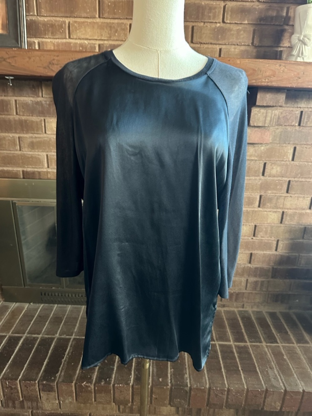 Vince Mixed Media Silk & Cashmere Top Size M | Quiet Luxury Minimalist Black